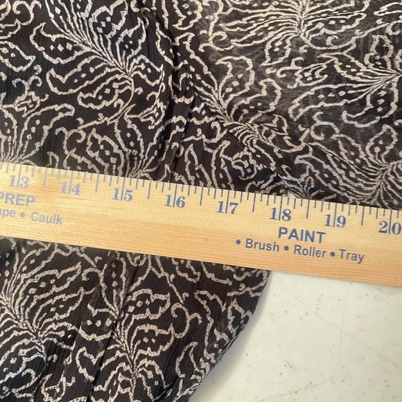 cinq a sept Black Mini Dress Sz 6 Tiered Print Silk Long Sleeve Smocked Babydoll - Picture 13 of 16